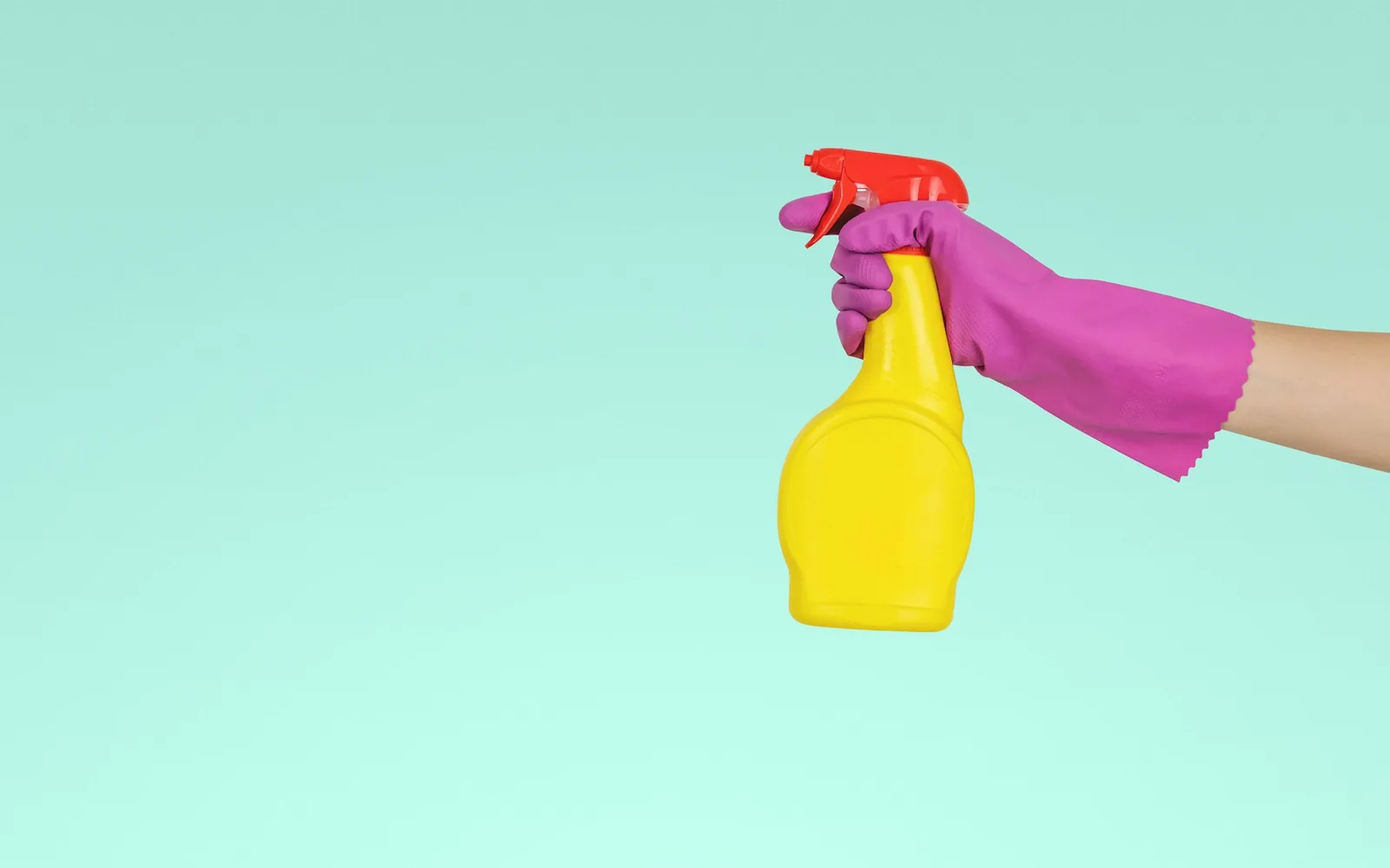 Cleaning gloves and a spray bottle ready for a weekly reset